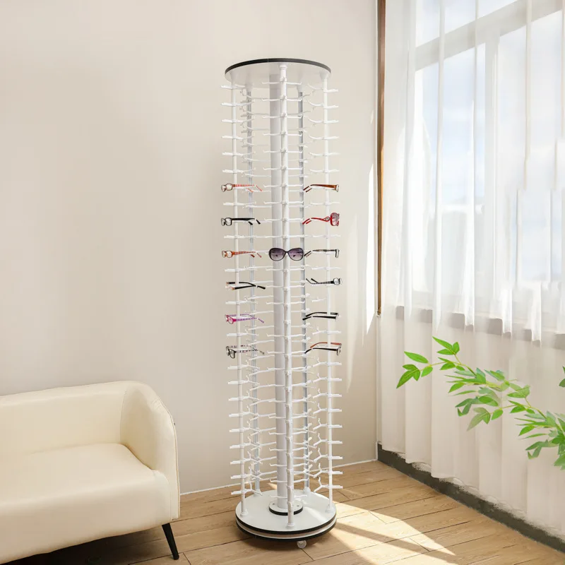 Floor-to-ceiling rotating sunglasses display rack White 5-sided glasses display shelf 130 Pay optical store