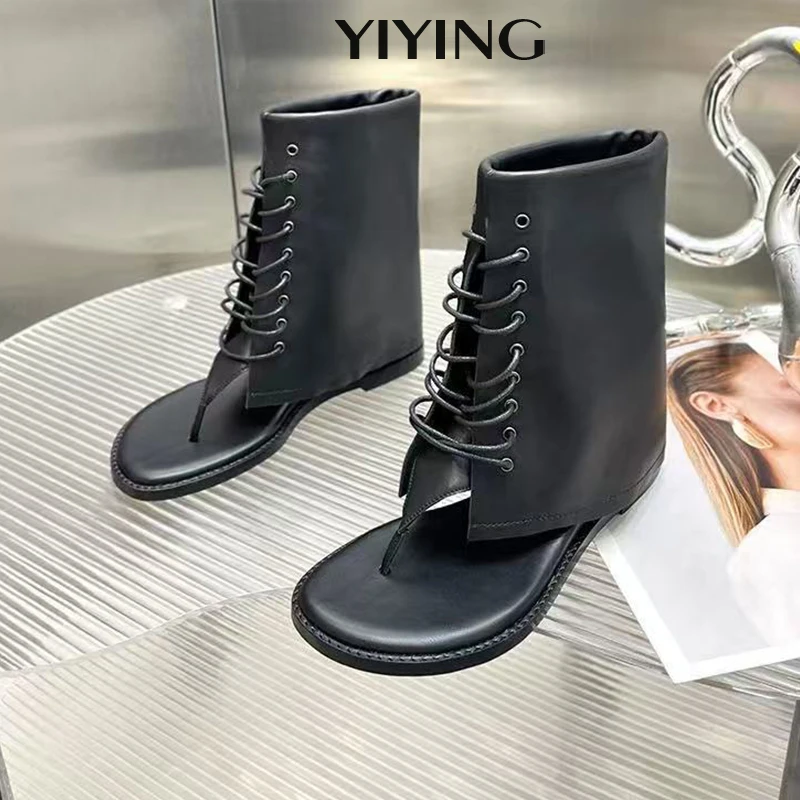 

Лето 2024, новый стиль, кожаные сандалии с клипсой на плоской подошве, модные сандалии с рукавами, персонализированные сандалии с клипсой