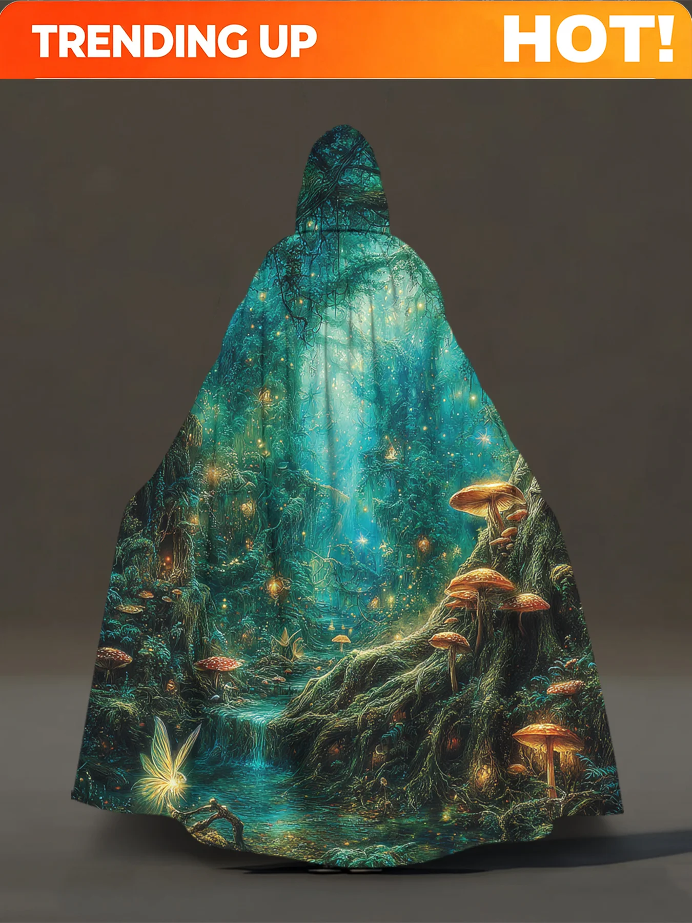Customization 1pc 1pcs Enchanted Forest Fireflies Hooded Robe - Full-Body Print Retro Costume Cloak Suitable For Cosplay