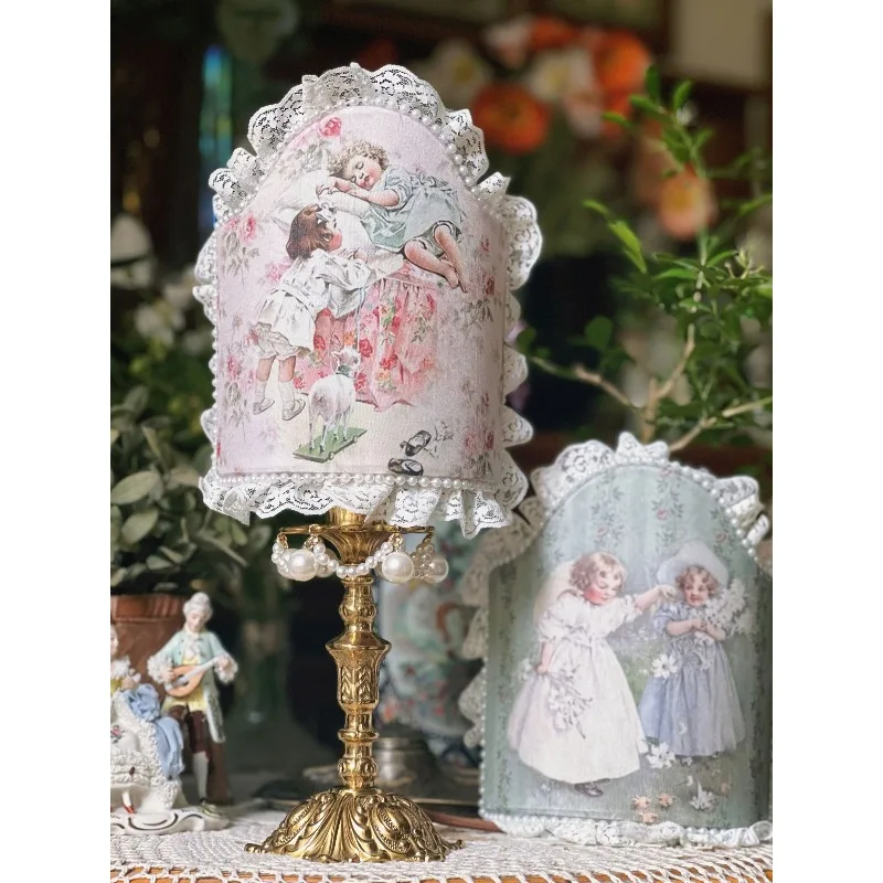 Original French girl retro doll lace desk lamp medieval brass bedroom bedside lamp living room children's room night lamp