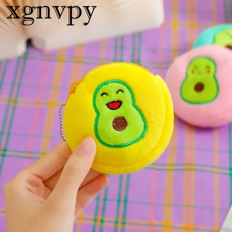 xgnvpy New Cartoon Embroidered Coin Purse Children's Cute Avocado Storage Bag Girl Plush Headphone Pouch Compact Portable Wallet