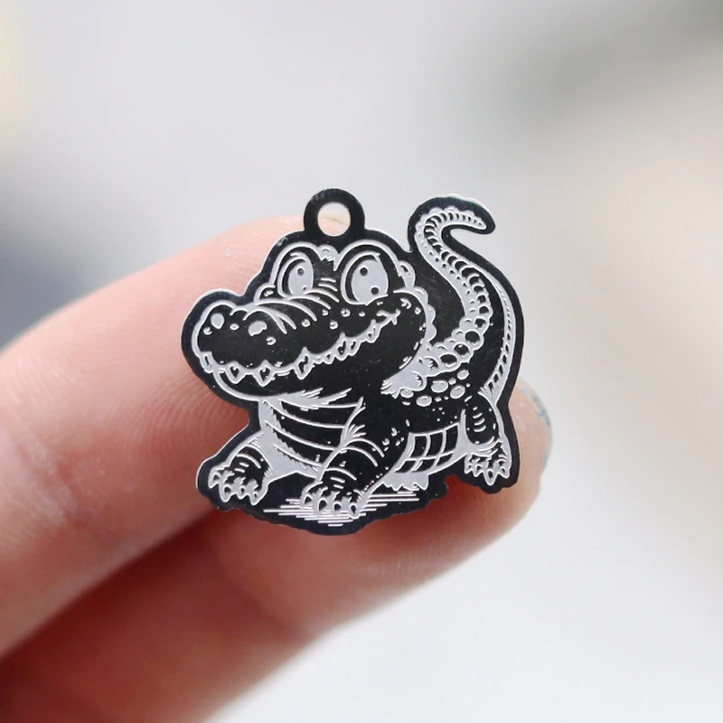 2pcs Stainless Steel Schnappi Charms Fit Kids Gifts Necklace Keychain Jewelry Making Pendant Crocodile Animal diy Accessories