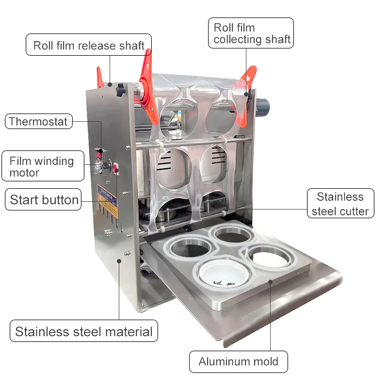 Semi-auto Sealing Machine Seal 4 Cups at a Time Sauce Sealer Liquid Sauce Juice Milk Ice Cup Packing Machine for Yogurt Cup