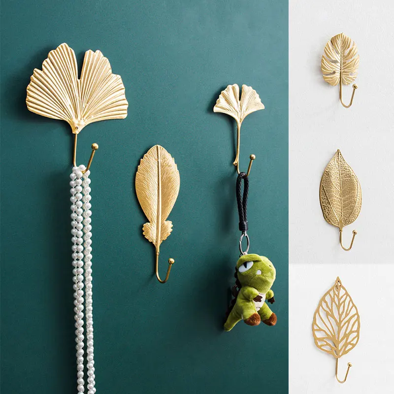 Wall Hooks Hanging Storage Rack Wrought Iron Hook Wall Hanger Creative Leaf Shape Nordic Style DIY Home Decor Organization