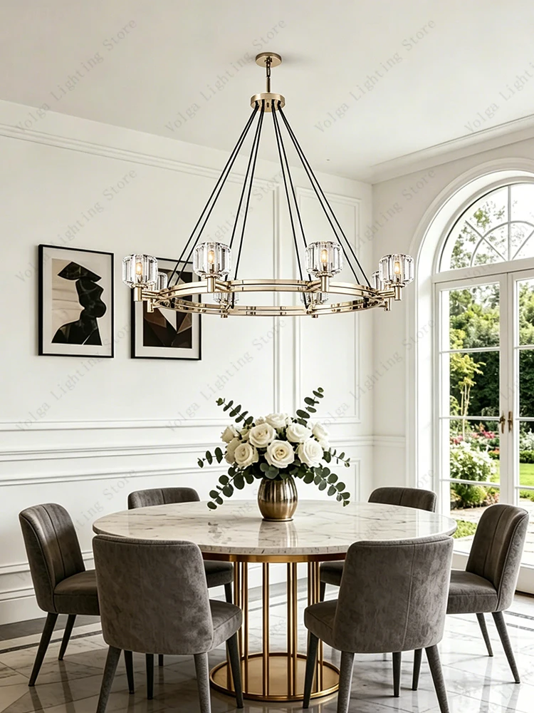 American Style High-end K9 Crystal Pendant Lights, Luxury Black/ Chrome Designer Dining Table Hanging Lamp