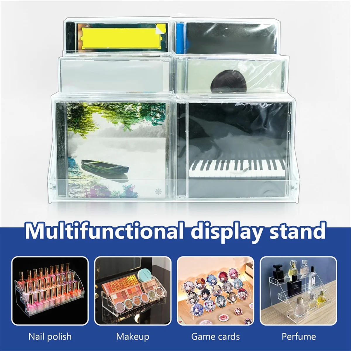 High-end 3 Tier Clear Acrylic CD Holder Cascading CD Storage Rack