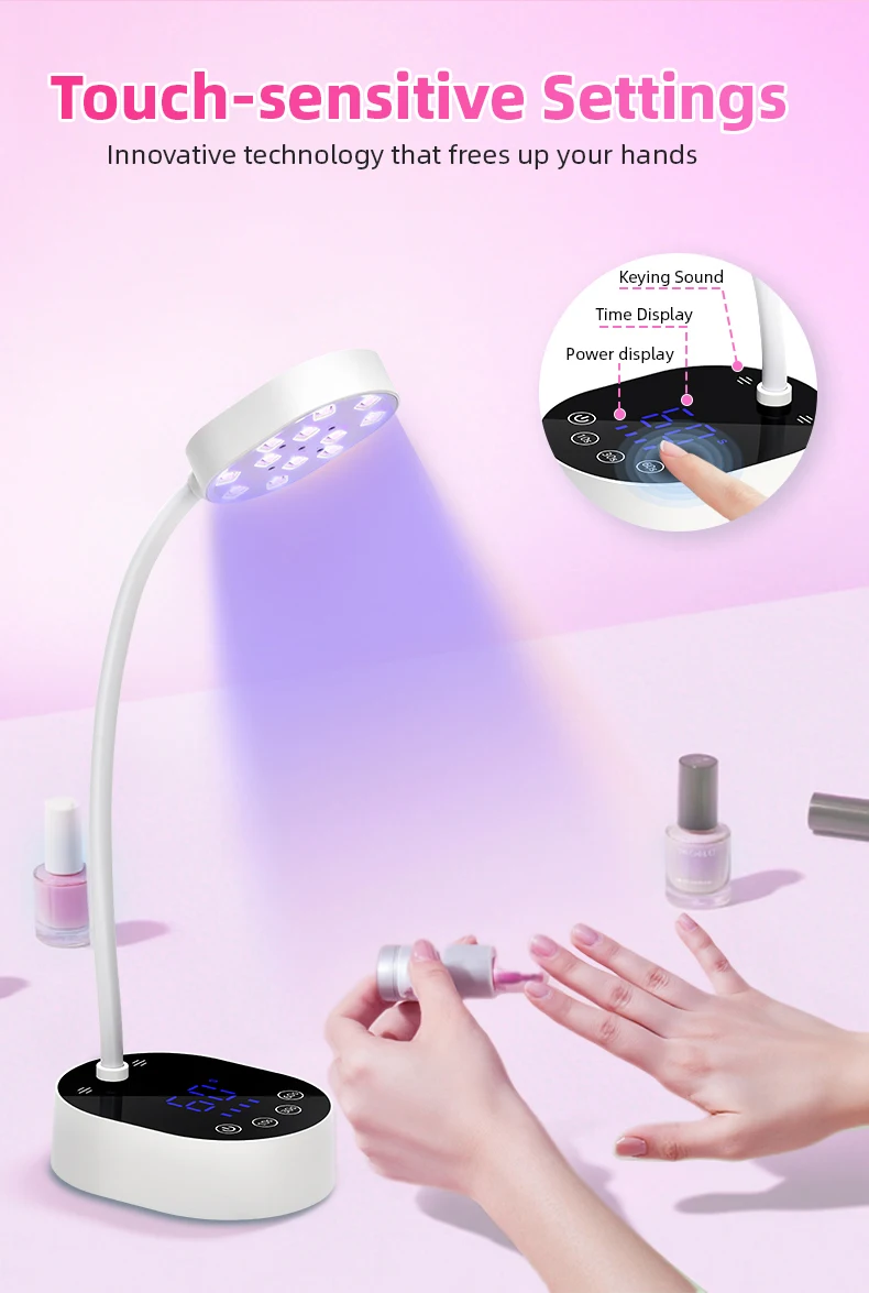 LED UV Nail Dryer With Auto Sensing Touch Control Fast Drying Nail Light 360° Rotatable Polish Curing Lamp