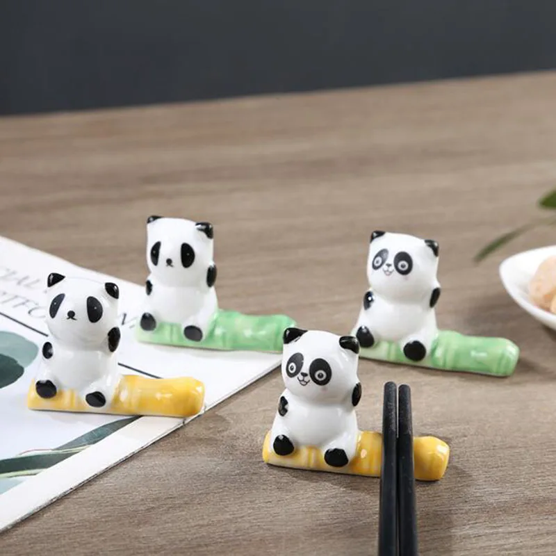 

4 Pcs/Set Ceramic Green Bamboo Panda Chopstick Holder Spoon Fork Rest Pillow Crafts Chopstick Rack Kitchen Tableware