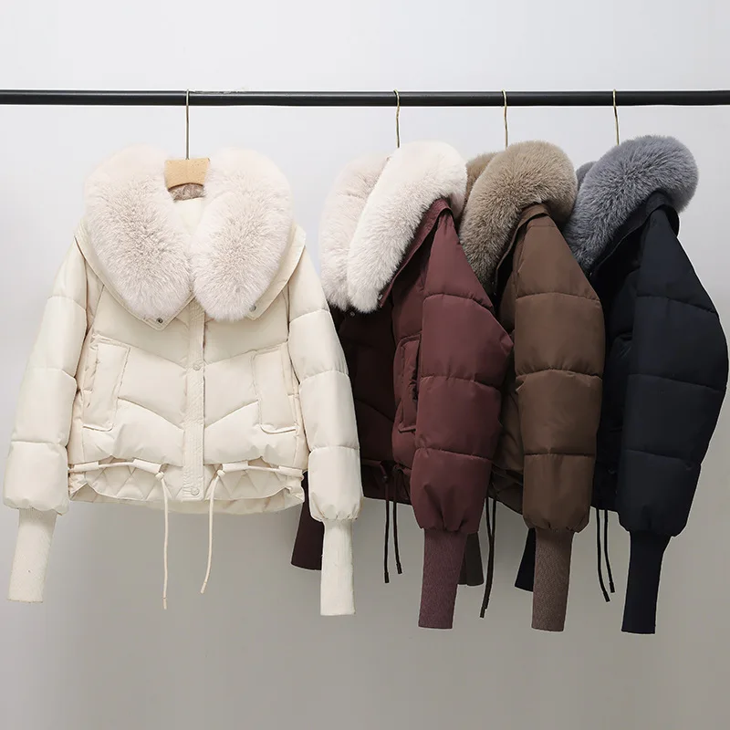 

Winter Large Fur Collar and Cotton Jacket New Warm Windproof Padded Coat for Women Thickened O Loose Oversize Outwear