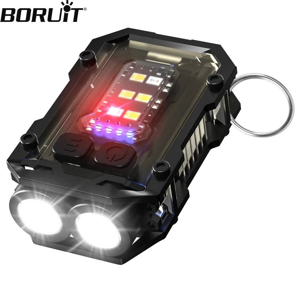 BORUiT EDC LED Keychain Flashlight 900LM Type-C Rechargeable Work Light With Magnet & Cilp Portable Torch Camping Pocket Lantern