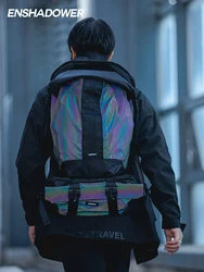 PUPILTRAVEL X ENSHADOWER X COMBACK 20SS 크로스오버 스페셜 사이버 펑크 리플렉트 라이트 백팩, 다크웨어 웨이스트랜드 펑크