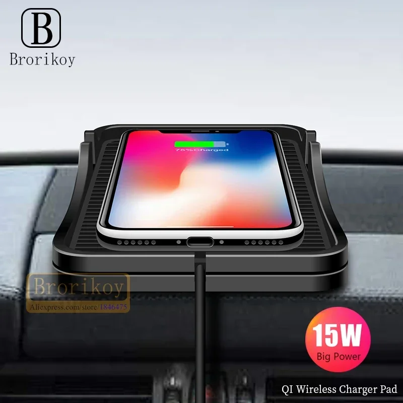 15W Wireless Charger Silicone Stand for Xiaomi Huawei Anti Slip Pad Wireless Car Fast Charging for iPhone 12 13 14 Pro Max XR Xs