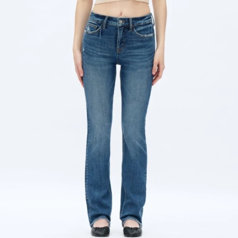

Womens Jeans Mid Waisted Straight Leg Women's Bootcut Mid Rise Insta Stretch Juniors Jeans Retro Straight Loose Denim Trousers