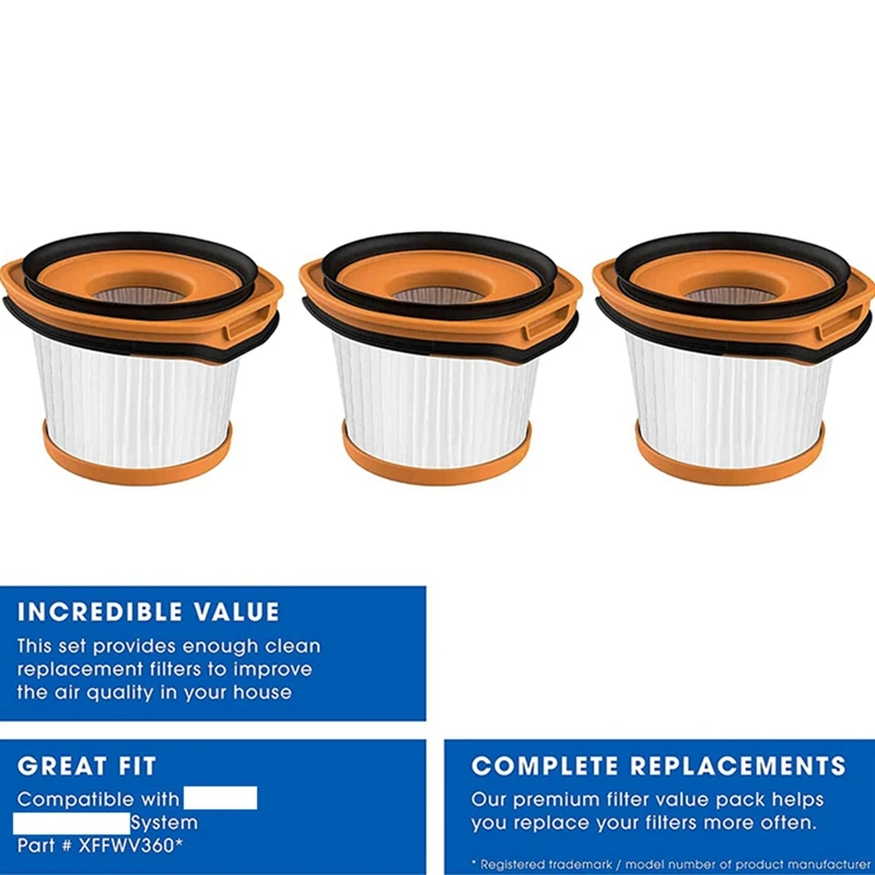 فلتر بديل لنظام القرش واندفاك ، WV360 ، WS620 ، WS630 ، WS632 ، عصا لاسلكية فراغ ، الأجهزة إلى XFFWV36 ، تعزيز ، 6 قطعة