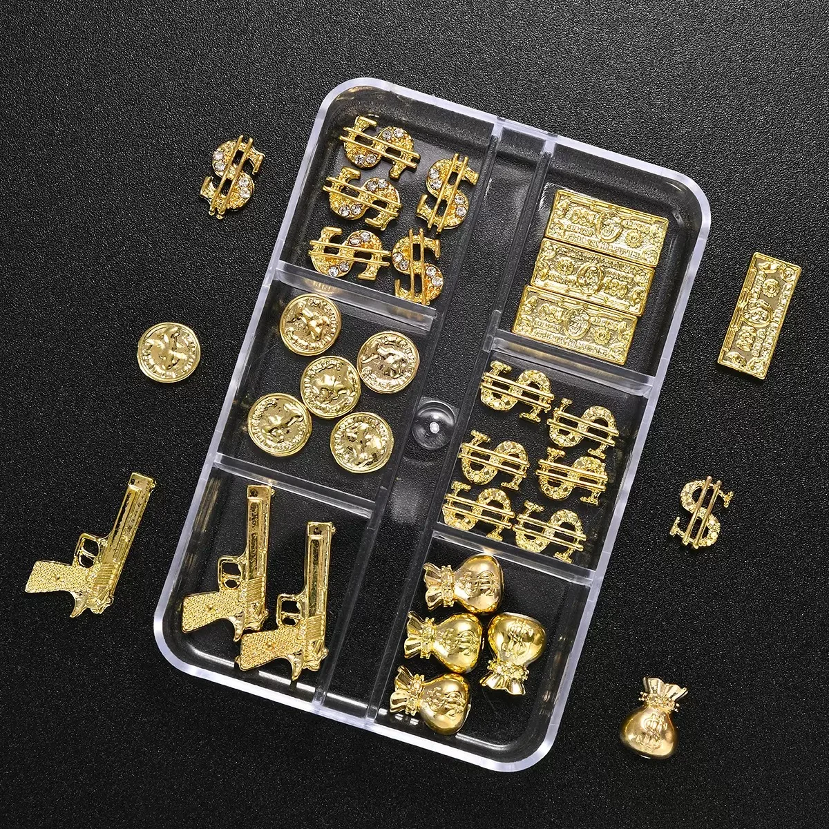 6 Grid Gold Virgin Mary Jesus Nail Art  Decoration Gem Set Gold Silver Cross Star Mini Starlight Alloy Accessories Parts Charms