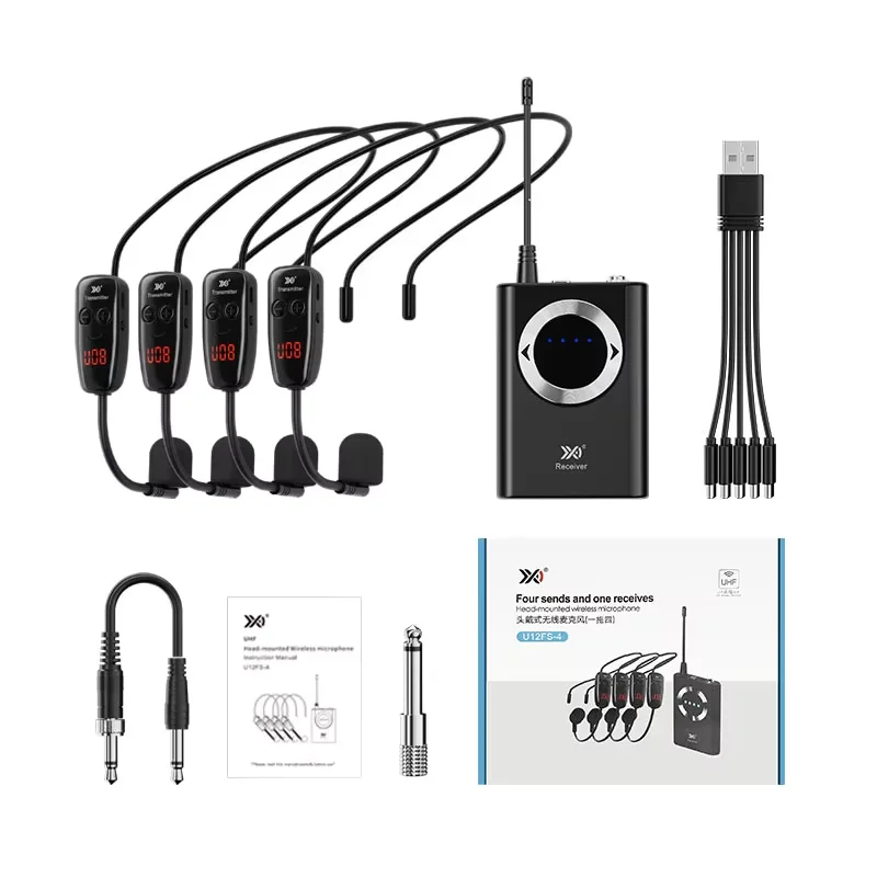

4in1 Professional Wireless Microphone Headset UHF Wireless Headset Mic 1/8'' 1/4'' Plug for Stage Performance Speaker