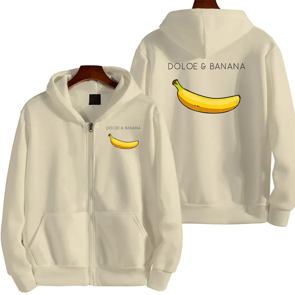 Dolce & Banana Printing Men's Sweatshirt Fashion Casual Zipper Hoodies Autumn Loose Pullover Tops Pocket Fleece Warm Sportswear