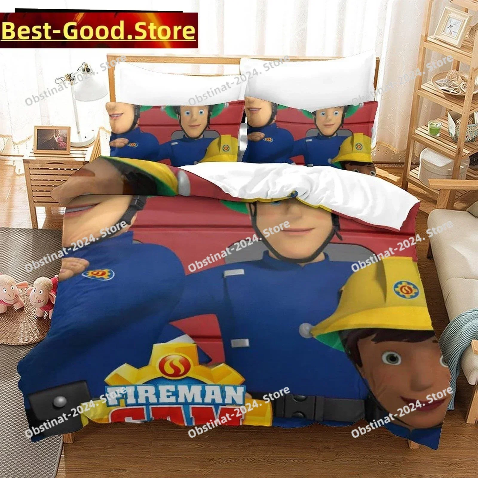 3D Anime Fireman Sam Bedding Set Printed single Comforter Quilt Bed Cover Duvet Cover Pillow Case 3 Pieces Sets Kids Adult Size