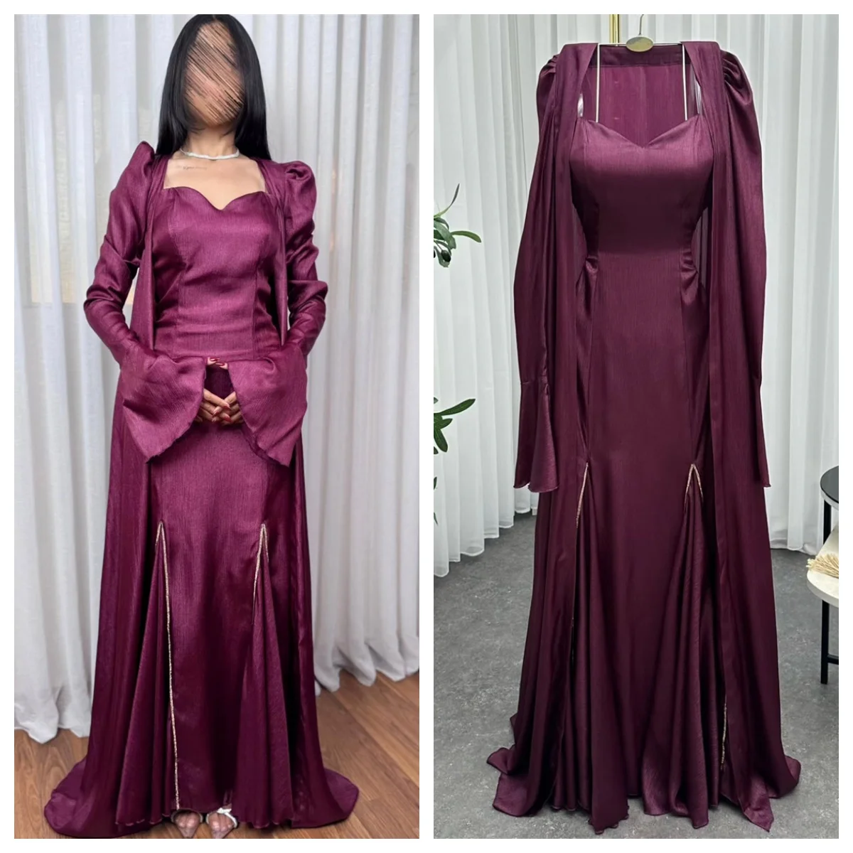 Aangepaste avondjurk Prachtige jersey strapless off-shoulder lange mouwen galajurken rechte vloerlengte feestjurken