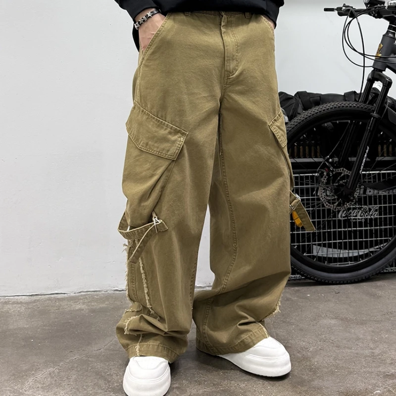 ‌Mens Vintage Cargo Pants Loose Fit Straight Leg High Quality Cotton Work Pants Retro Heavy Duty Casual Streetwear Long Pants