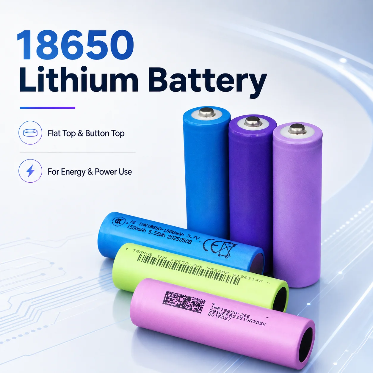 18650 Cylindrical Button Top Lithium Cell 2000mAh Rechargeable Battery for LED Light, Flashlight & Outdoor Security Devices