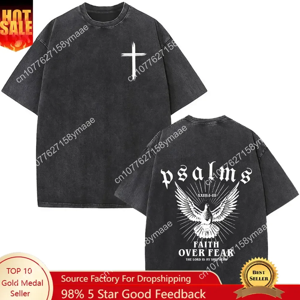

Christian Jesus Faith Over Fear Bible Verse Washed T-shirts Men Women Women Fashion Vintage Oversized T Shirts Harajuku Cotton T