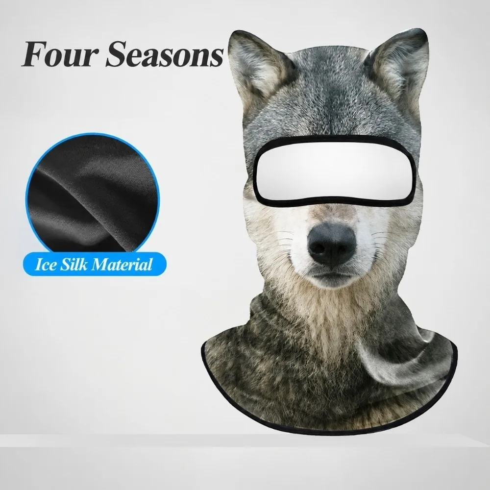 Animal Pattern Balaclava Mask Ice Silk Windproof Full Face Mask Breathable Skin Friendly Eared Head Cover Cycling/Party/Outdoor
