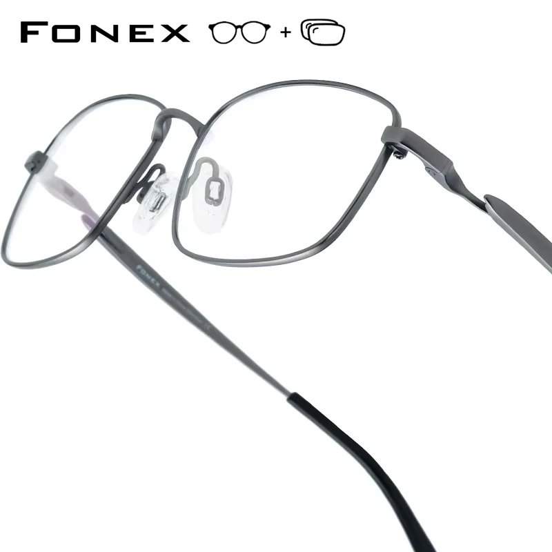 FONEX Progressive Prescription Glasses Anti Blue Myopia Optical Lenses Eyewear for Men Square Titanium Eyeglasses Frames 85755