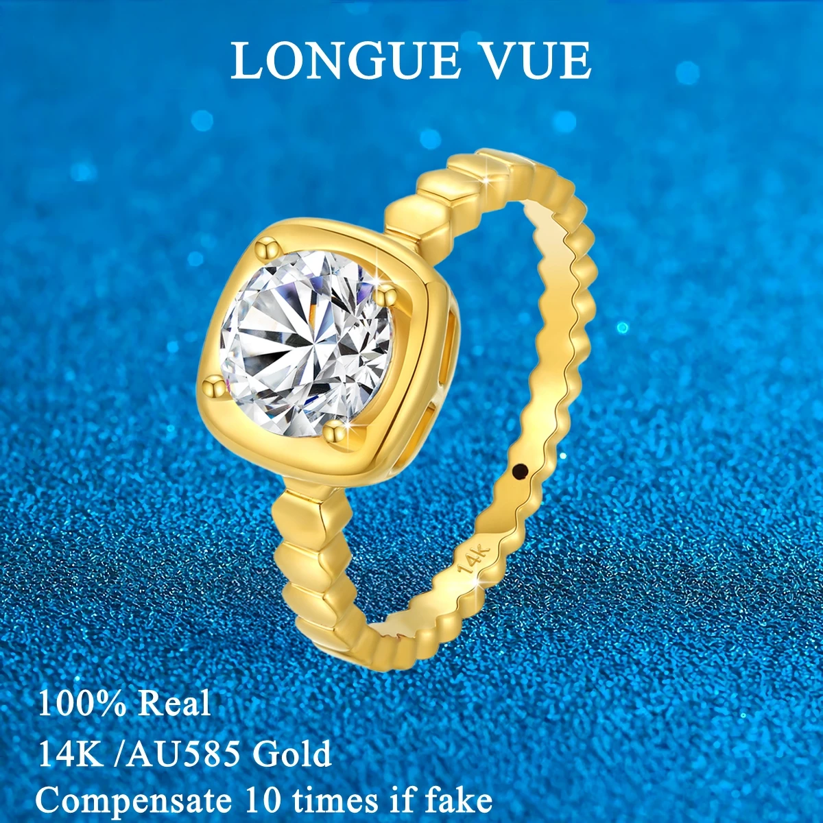 

Real 14K Gold Ring 1 Carat Moissanite Honeycomb Sugar Cubes Center Stone Wedding Band Women Engagement Rings Jewelry