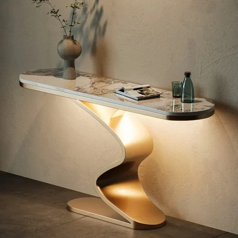Italian Creative Console Table Modern Living Room Furniture Brushed Stainless Steel Entryway Tables Home Decor Narrow Table g