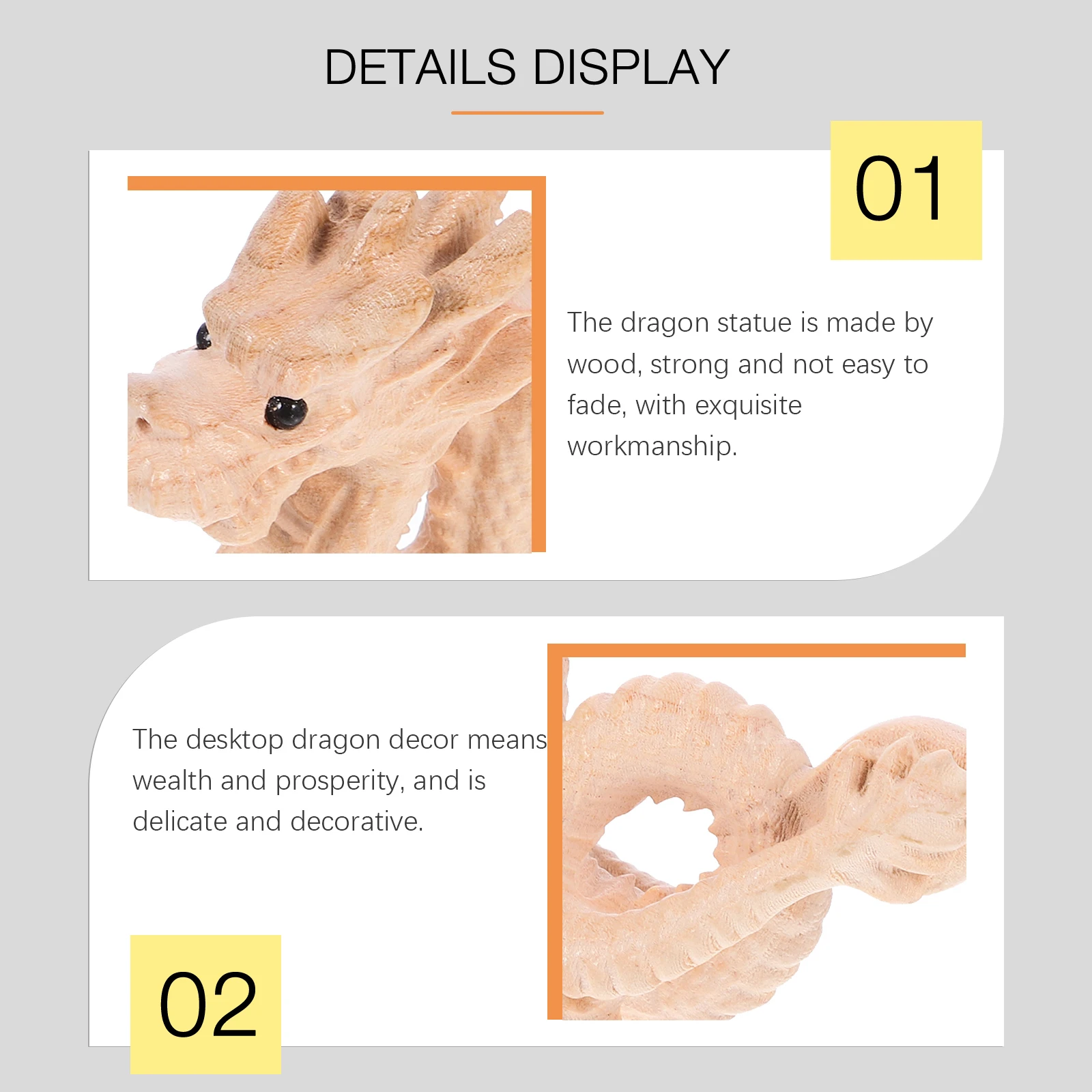 

Wood Dragon Statue Chinese Auspicious Wealth Prosperity Ornament Exquisite Dragon Sculpture Decor For Home Office Tabletop