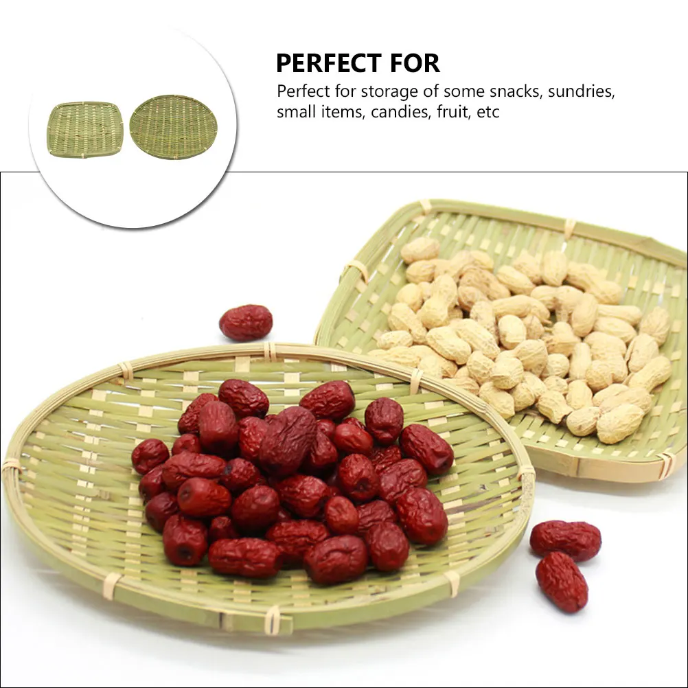 

2Pcs Woven Bamboo Basket Food Organizer Snack Fruit Holder Storage Tray Multipurpose Kitchen Home Decorative Food Basket