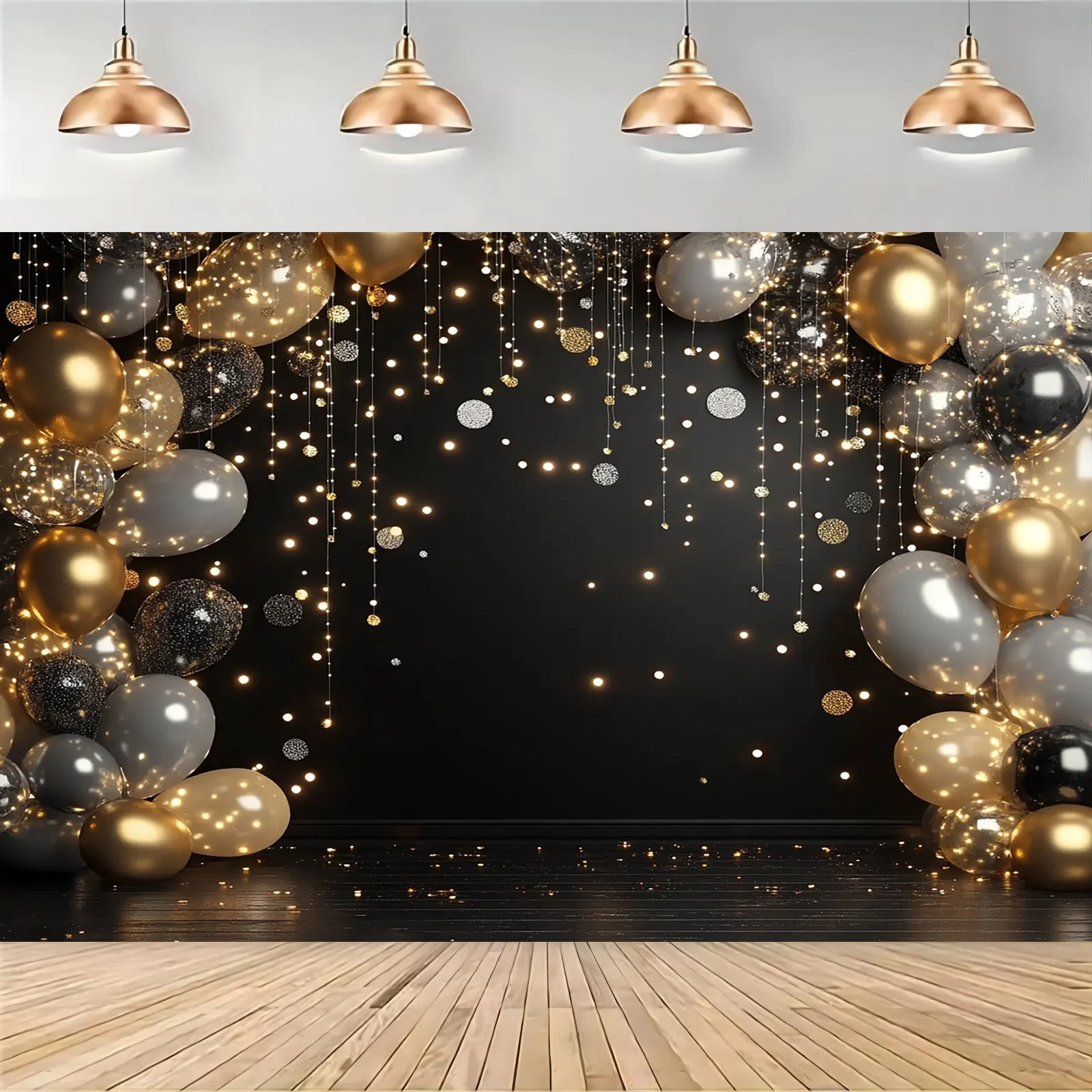 Funkelndes silbernes Disco-Party-Hintergrundbanner – geeignet für Hochzeiten, Geburtstage, Jubiläen usw
