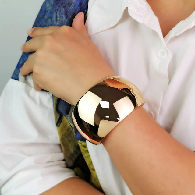 MANILAI Big Shiny Surface Alloy Cuff Bracelets Bangles For Women Fashion Jewelry Statement Punk Wide Metal Bangle Gold Color AliExpress