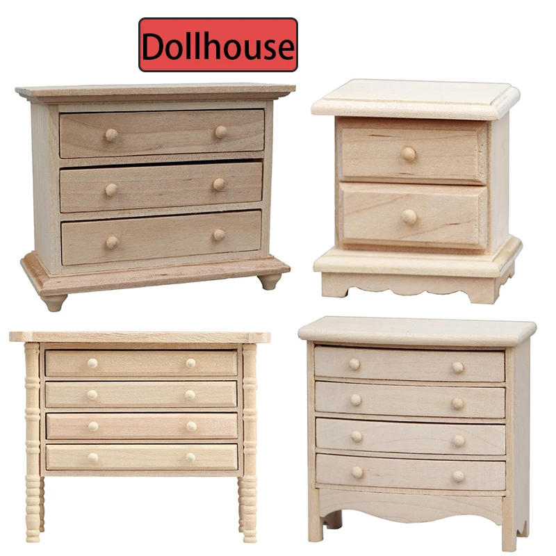 1:12 Dollhouse Miniature Storage Cabinets Bedside Tables Drawer Chest Furniture Model Decor Toy Doll House Accessories