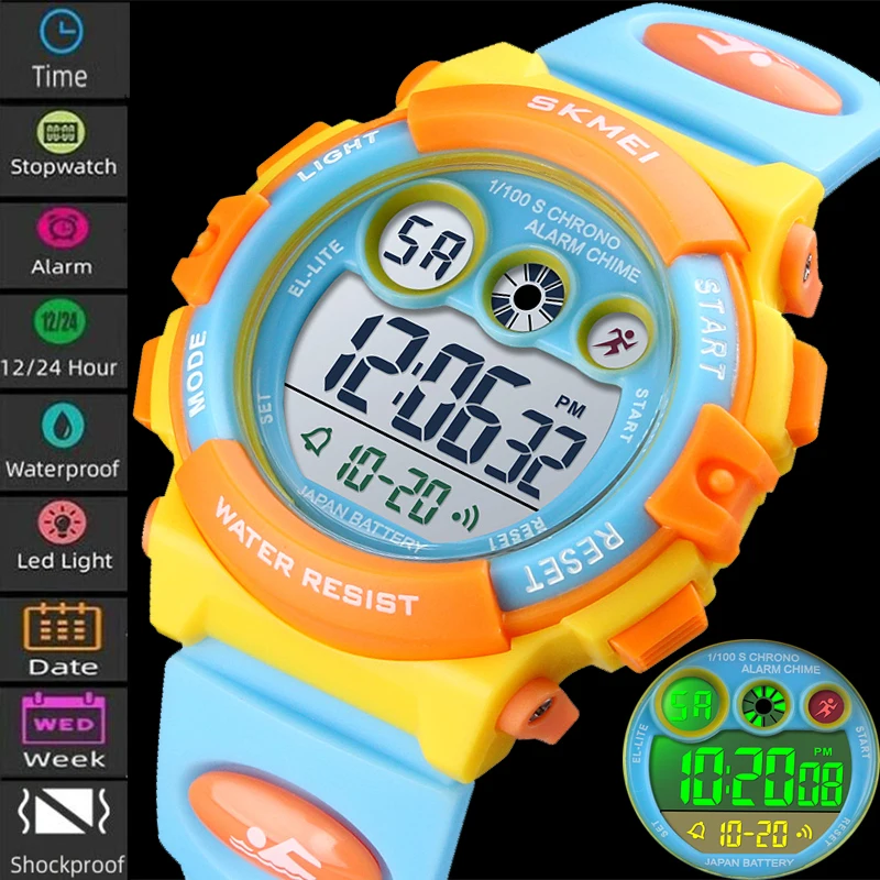 SKMEI Kinderen Horloge Jongens Waterdichte LED Digitale Sport Horloge Kinderen Alarm Datum Horloge voor Kinderen Meisje Gift Reloj Deportivo