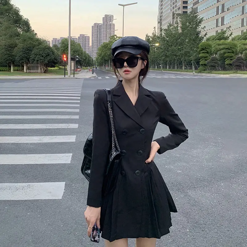 Woman Vintage Black Jacket Blazer Dress for Women Korean Fashion Sexy Casual Harajuku Aesthetic 2024 New Loose Mini Long Sleeve