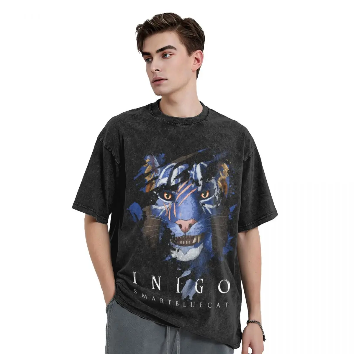 Inigo Up Close (for darker shades) T-Shirt plain blue archive mens clothes