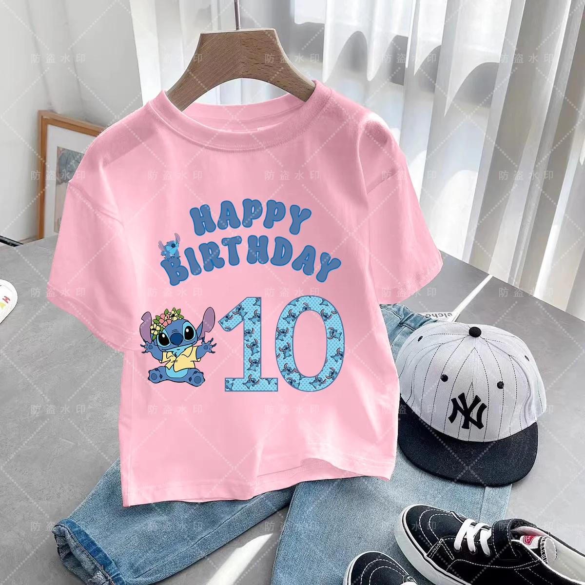 

Summer Clothes for Children Birthday Number 3-12 Little Girls Clothing Girl Stitch Kawaii Short Sleeve Cartoons T Shirt Top Kids