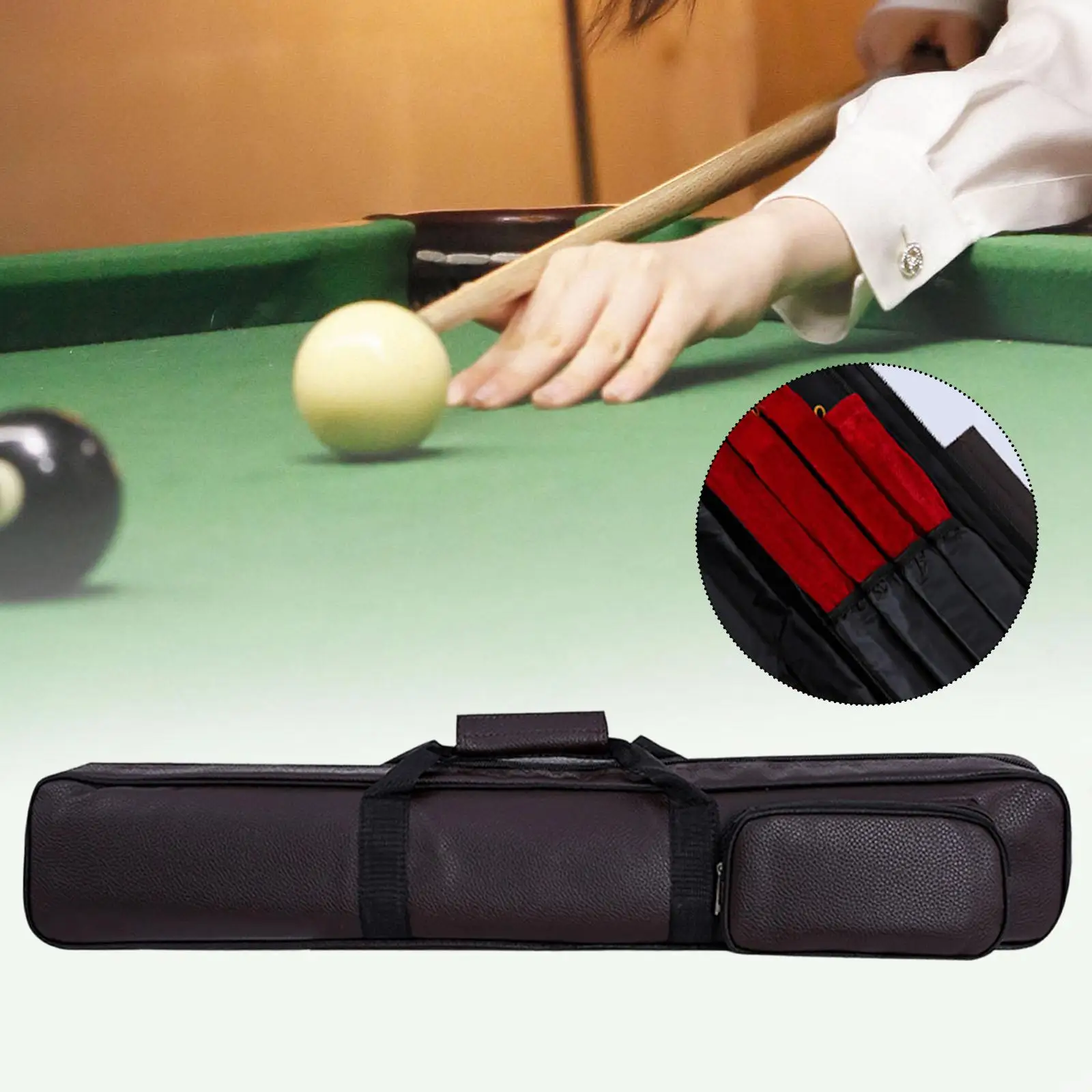 

Portable Billiard Storage Pouch PU Leather 1/2 Club Cue Case for Pool Stick Accessories and Travel
