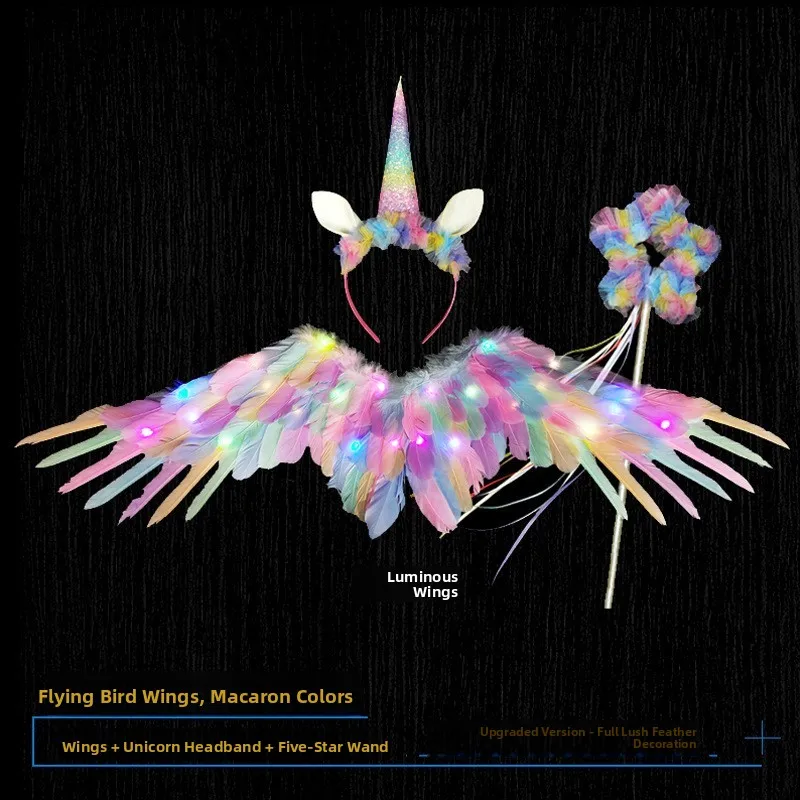 

Luminous Angel Wings Feathers Flng Swallow Sle orn Adult Children Performance loween Props Costume Acc...