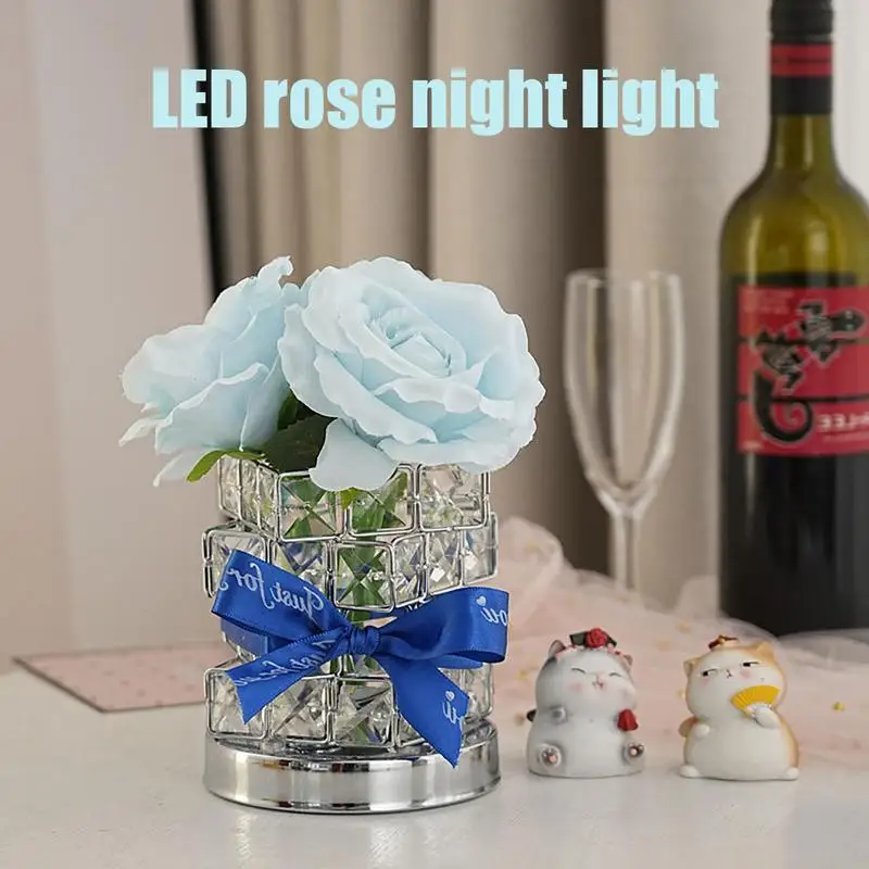 Rose Flower Night Light 3 Color Simulation Flower Light Artificial Rose Bouquet Desk Lamp With Anti Slip Base And Realistic