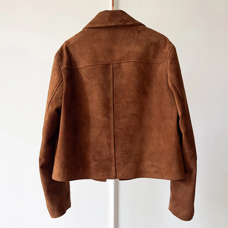 100 % echtes Leder Damen Ziegenleder Kid Wildleder Jacke Mantel 2026 Hohe Luxus weibliche lässig einfache schlanke kurze Lederjacke Tops