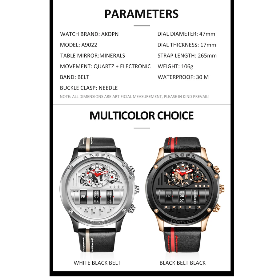 AKDPN Men Watch Brand Digital Electronics Men Watch Luxury Waterproof Quartz Watch Man Leather Sport WristWatch Men montre homme