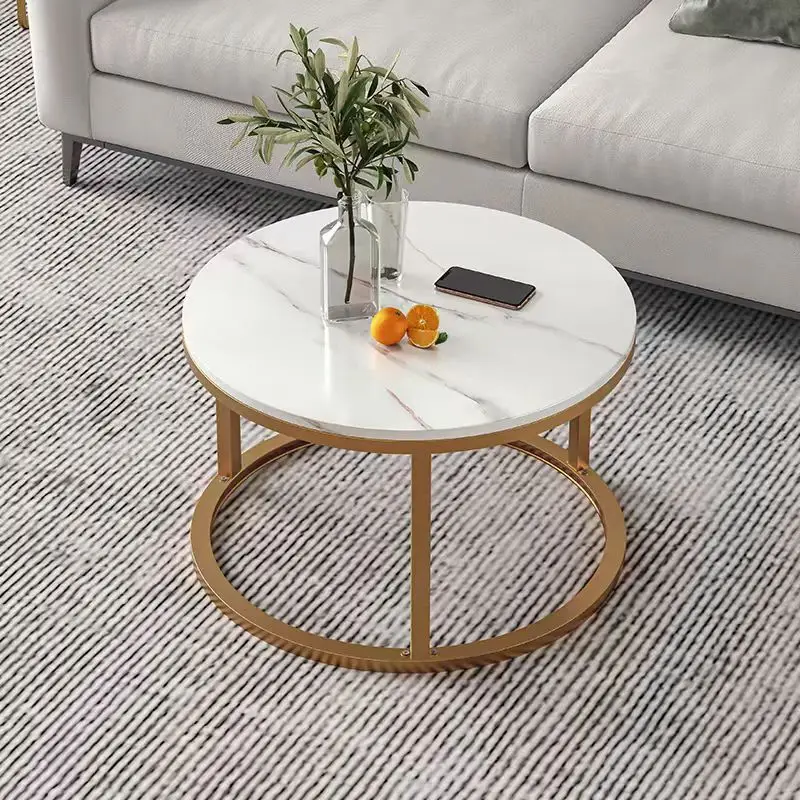Marble Top Side Table Iron Art Small Coffee Table for Balcony Living Room Office