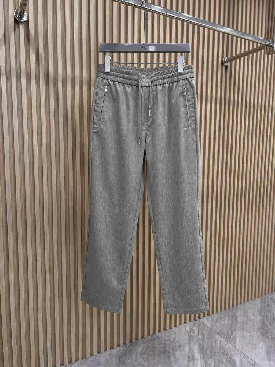 

Italian Vintage Style Men's Casual Pants Summer Elastic Waist Pocket Zipper Straight Leg Linen Lyocell Loose Fit Neutral