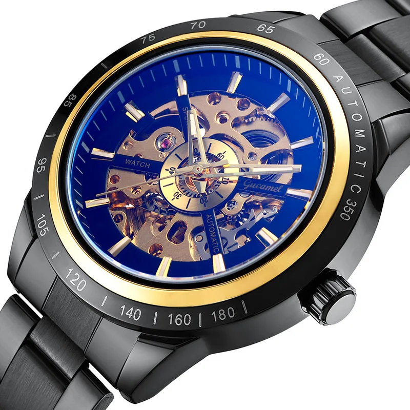 

Blu-ray Glass Automatic Mechanical Watch Business Fashion Stainless Steel Hollow Perspective Waterproof Luminous Clock Male