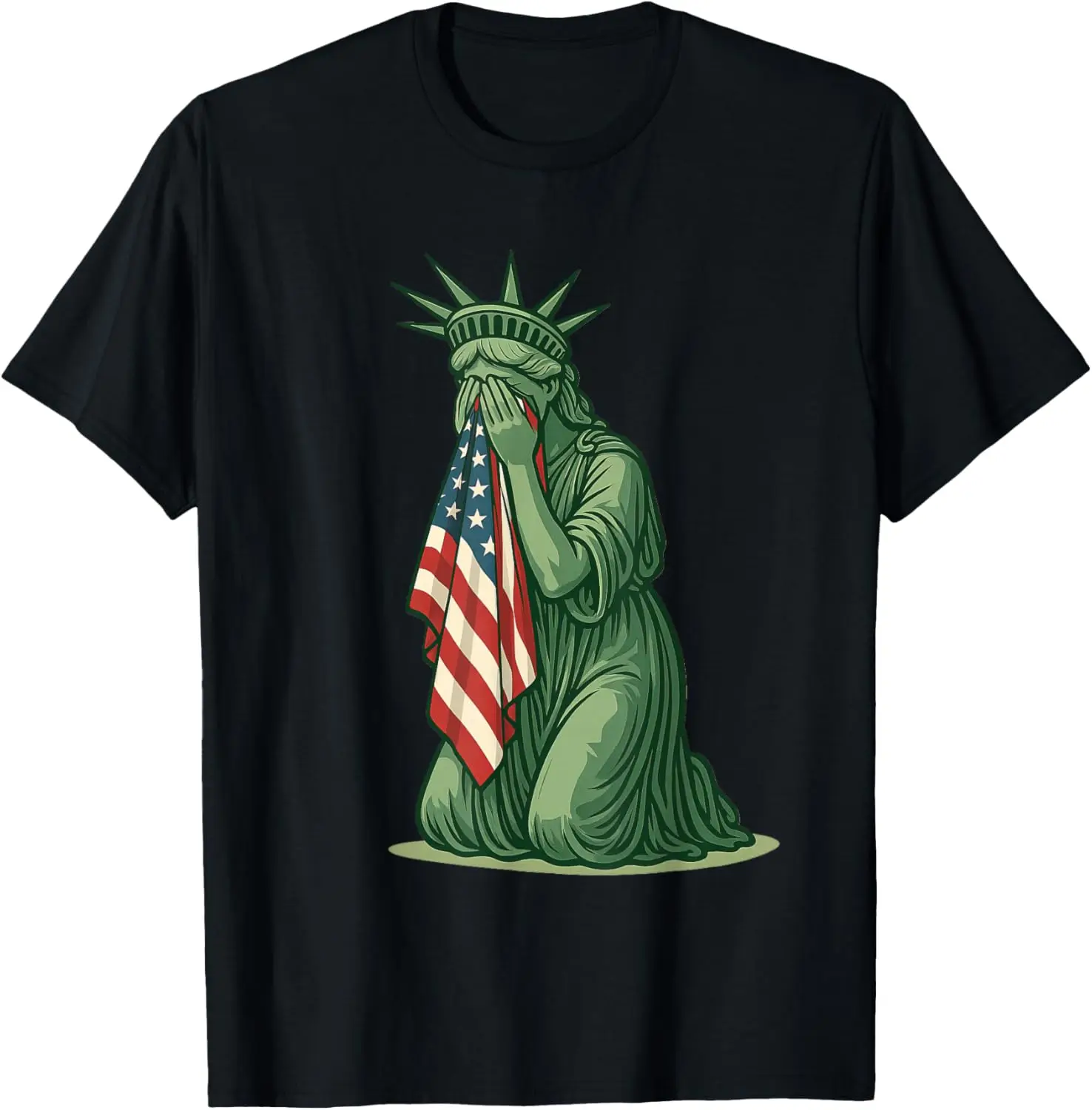 

Статуя Свободы Плачущий Суст Флаг США Графическая футболка Патриотическая устойчивая футболка с короткими рукавами и круглым вырезом