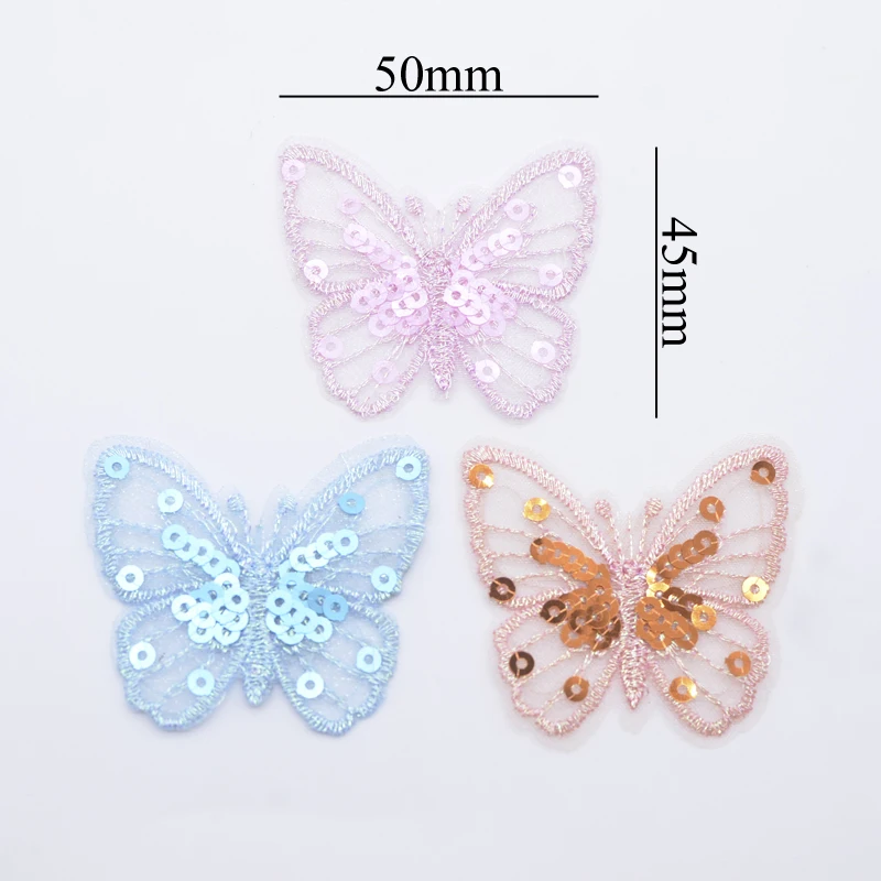 10Pcs 50*45mm Exquisite Sequins Embroidered Mesh Butterfly for DIY Clothes Hat Shoes Patches Accessory Headwear Hair Clips Decor