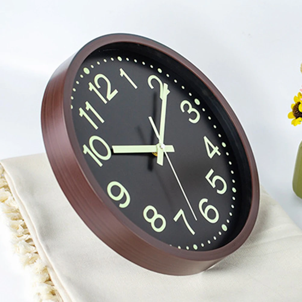 

Luminous Wood Grain Wall Clock Round Silent Easy Install Operated Modern Wall Decor for Living Room Bedroom